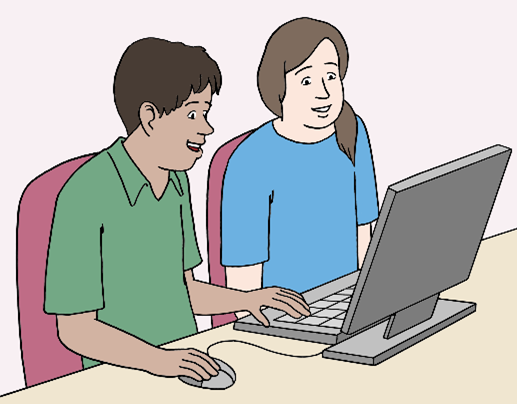 2 Personen schauen gemeinsam auf einen PC
